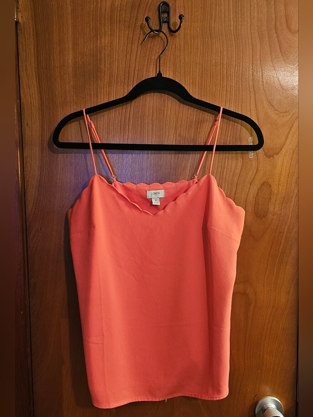 J.Crew Scalloped Cami Tank Top Coral Pink Adjustable Straps Size 6